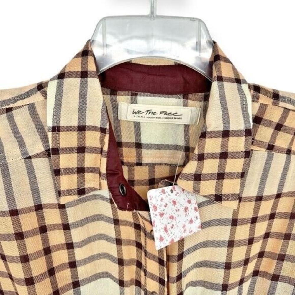 FREE PEOPLE NWT WE THE FREE‎ Pacific Dawn Drawstring Plaid Snap Shirt -size XS - Picture 7 of 10